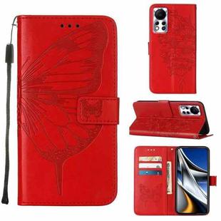 For Infinix Hot 11s NFC Embossed Butterfly Leather Phone Case(Red)