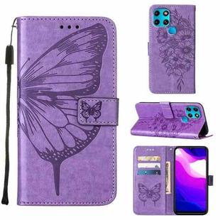 For Infinix Smart 6 Embossed Butterfly Leather Phone Case(Light Purple)