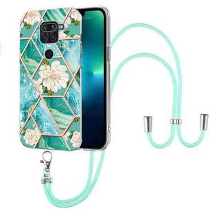 For Xiaomi Redmi Note 9 / 10X 4G Splicing Marble Flower Pattern TPU Phone Case with Lanyard(Blue Flower)