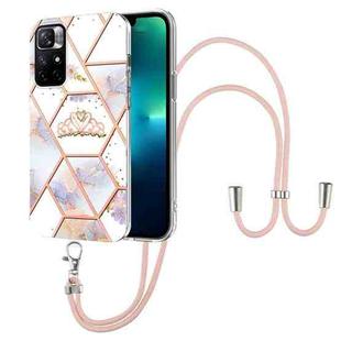 For Xiaomi Redmi Note 11 5G Chinese Splicing Marble Flower Pattern TPU Phone Case with Lanyard(Imperial Crown)