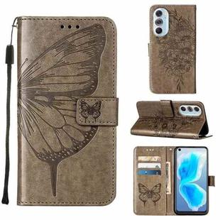 For Motorola Edge X30 Embossed Butterfly Leather Phone Case(Grey)