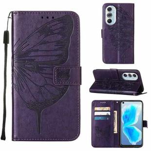 For Motorola Edge X30 Embossed Butterfly Leather Phone Case(Dark Purple)