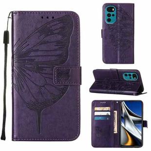 For Motorola Moto G22 Embossed Butterfly Leather Phone Case(Dark Purple)