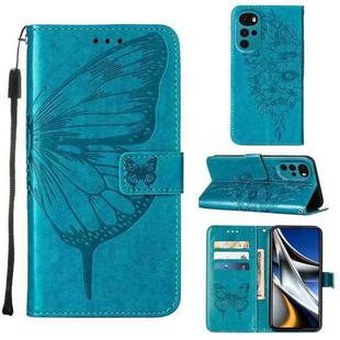 For Motorola Moto G22 Embossed Butterfly Leather Phone Case(Blue)