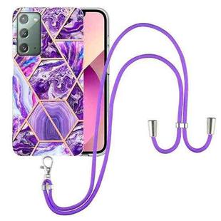 For Samsung Galaxy Note20 Electroplating Splicing Marble TPU Phone Case with Lanyard(Dark Purple)