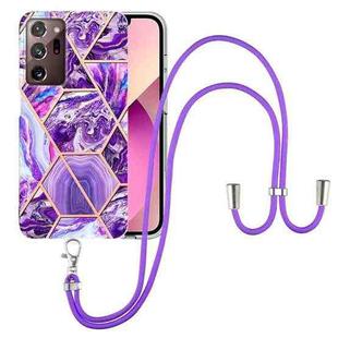 For Samsung Galaxy Note20 Ultra Electroplating Splicing Marble TPU Phone Case with Lanyard(Dark Purple)