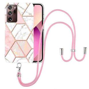 For Samsung Galaxy Note20 Ultra Electroplating Splicing Marble TPU Phone Case with Lanyard(Pink White)