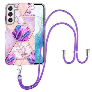 For Samsung Galaxy S22+ 5G Electroplating Splicing Marble TPU Phone Case with Lanyard(Light Purple)