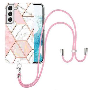 For Samsung Galaxy S22+ 5G Electroplating Splicing Marble TPU Phone Case with Lanyard(Pink White)