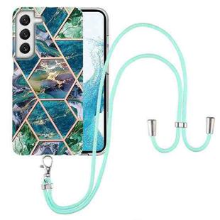 For Samsung Galaxy S22+ 5G Electroplating Splicing Marble TPU Phone Case with Lanyard(Blue Green)