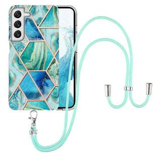 For Samsung Galaxy S22+ 5G Electroplating Splicing Marble TPU Phone Case with Lanyard(Green)