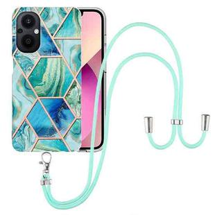 For OnePlus Nord N20 5G Electroplating Splicing Marble TPU Phone Case with Lanyard(Green)