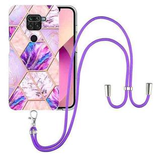 For Xiaomi Redmi Note 9 / 10X 4G Electroplating Splicing Marble TPU Phone Case with Lanyard(Light Purple)