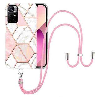 For Xiaomi Redmi Note 11 5G Chinese Electroplating Splicing Marble TPU Phone Case with Lanyard(Pink White)