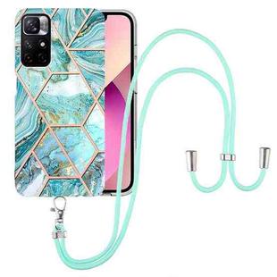 For Xiaomi Redmi Note 11 5G Chinese Electroplating Splicing Marble TPU Phone Case with Lanyard(Blue)