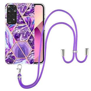 For Xiaomi Redmi Note 11S/Note 11 4G Foreign Electroplating Splicing Marble TPU Phone Case with Lanyard(Dark Purple)