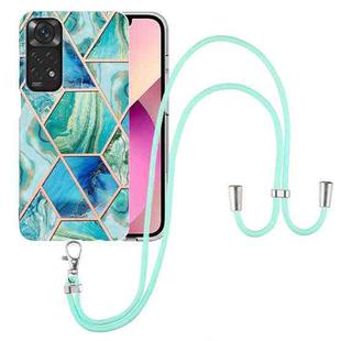 For Xiaomi Redmi Note 11S/Note 11 4G Foreign Electroplating Splicing Marble TPU Phone Case with Lanyard(Green)