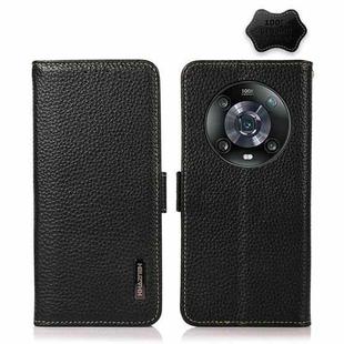 For Honor Magic 4 Pro KHAZNEH Side-Magnetic Litchi Genuine Leather RFID Phone Case(Black)