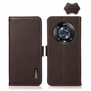 For Honor Magic 4 Pro KHAZNEH Side-Magnetic Litchi Genuine Leather RFID Phone Case(Brown)
