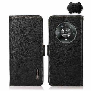 For Honor Magic 4 KHAZNEH Side-Magnetic Litchi Genuine Leather RFID Phone Case(Black)