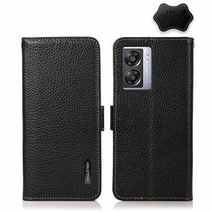 For OPPO A57 5G 2022 / Realme Q5i China KHAZNEH Side-Magnetic Litchi Genuine Leather RFID Phone Case(Black)