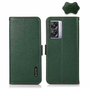 For OPPO A57 5G 2022 / Realme Q5i China KHAZNEH Side-Magnetic Litchi Genuine Leather RFID Phone Case(Green)