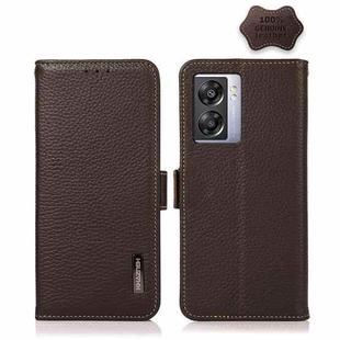For OPPO A57 5G 2022 / Realme Q5i China KHAZNEH Side-Magnetic Litchi Genuine Leather RFID Phone Case(Brown)