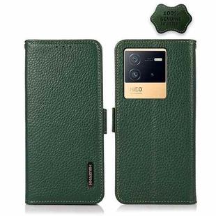 For vivo iQOO Neo6 KHAZNEH Side-Magnetic Litchi Genuine Leather RFID Phone Case(Green)