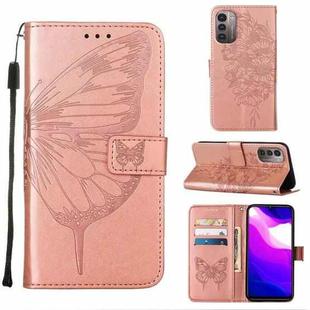 For Nokia G21 / G11 Embossed Butterfly Leather Phone Case(Rose Gold)