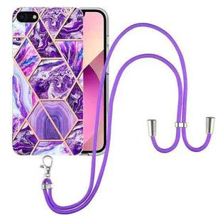 For iPhone SE 2022 / SE 2020 / 8 / 7 Electroplating Splicing Marble TPU Phone Case with Lanyard(Dark Purple)