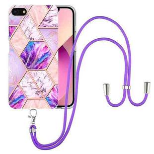 For iPhone SE 2022 / SE 2020 / 8 / 7 Electroplating Splicing Marble TPU Phone Case with Lanyard(Light Purple)