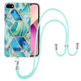 For iPhone SE 2022 / SE 2020 / 8 / 7 Electroplating Splicing Marble TPU Phone Case with Lanyard(Green)