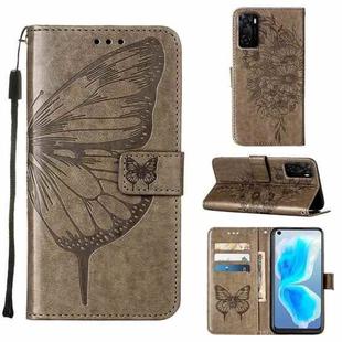 For OPPO A55s 5G Global Embossed Butterfly Leather Phone Case(Grey)