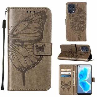 For OPPO Find X5 Pro Embossed Butterfly Leather Phone Case(Grey)