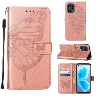 For OPPO Find X5 Pro Embossed Butterfly Leather Phone Case(Rose Gold)