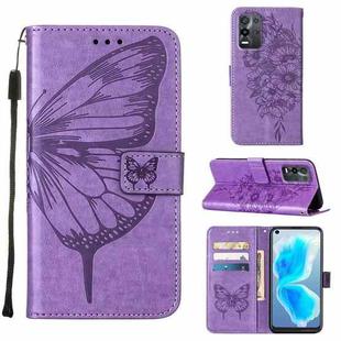 For OPPO K9X 5G Embossed Butterfly Leather Phone Case(Light Purple)