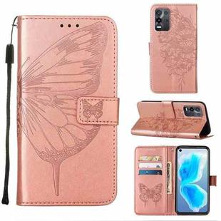 For OPPO K9X 5G Embossed Butterfly Leather Phone Case(Rose Gold)
