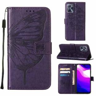 For OPPO Realme C35 Embossed Butterfly Leather Phone Case(Dark Purple)