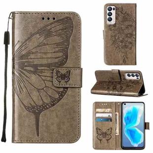 For OPPO Reno5 Pro+ 5G/Find X3 Neo Embossed Butterfly Leather Phone Case(Grey)