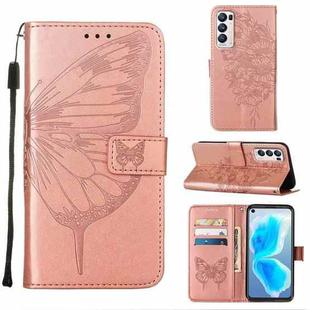 For OPPO Reno5 Pro+ 5G/Find X3 Neo Embossed Butterfly Leather Phone Case(Rose Gold)