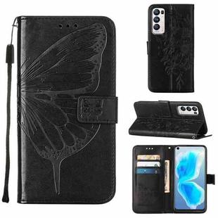 For OPPO Reno5 Pro+ 5G/Find X3 Neo Embossed Butterfly Leather Phone Case(Black)