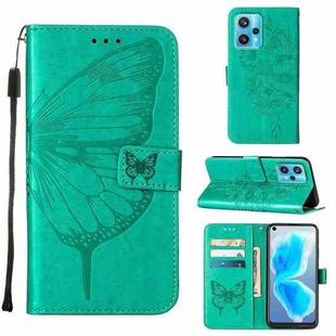For OPPO Realme 9 Pro+ 5G Embossed Butterfly Leather Phone Case(Green)