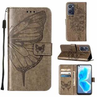 For OPPO Realme 9i Embossed Butterfly Leather Phone Case(Grey)