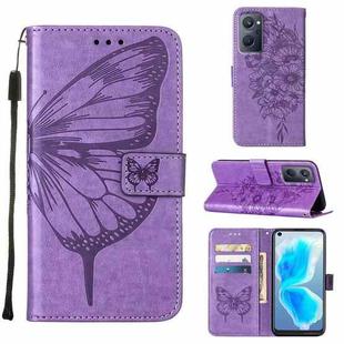 For OPPO Realme 9i Embossed Butterfly Leather Phone Case(Light Purple)