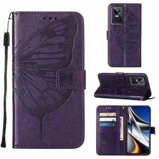 For OPPO Realme GT Neo3 Embossed Butterfly Leather Phone Case(Dark Purple)