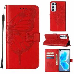 For OPPO Reno5 Pro 5G Embossed Butterfly Leather Phone Case(Red)