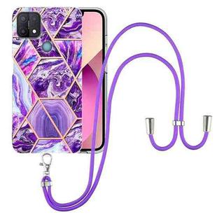 For OPPO A15 / A15s Electroplating Splicing Marble TPU Phone Case with Lanyard(Dark Purple)
