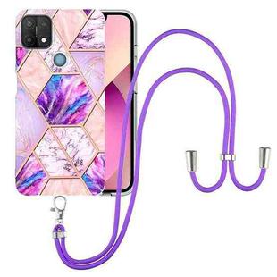 For OPPO A15 / A15s Electroplating Splicing Marble TPU Phone Case with Lanyard(Light Purple)