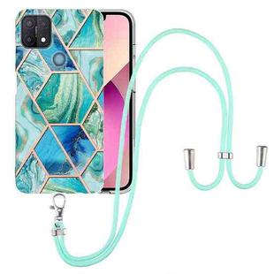 For OPPO A15 / A15s Electroplating Splicing Marble TPU Phone Case with Lanyard(Green)
