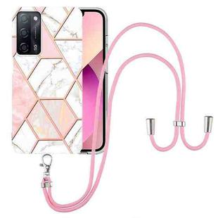 For OPPO A53s 5G / A55 5G / A54 4G / A16 Electroplating Splicing Marble TPU Phone Case with Lanyard(Pink White)